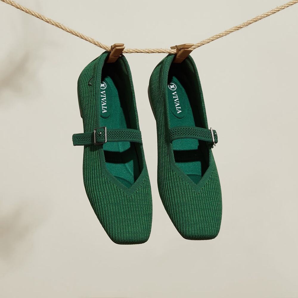VIVAIA Square Toe Margo Mary Jane Flats Forest Green Size 41